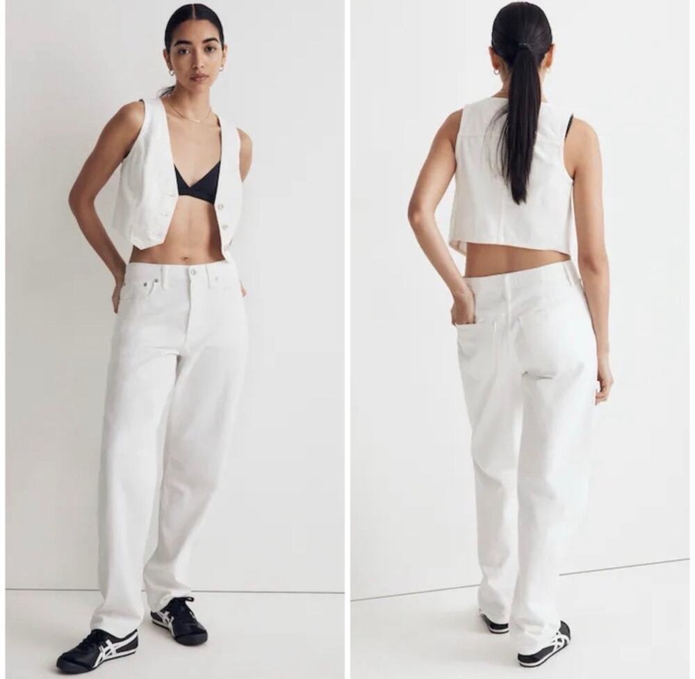 Madewell The Slouchy Boyjean 100% Cotton Straight Leg Boyfriend Jeans White 31